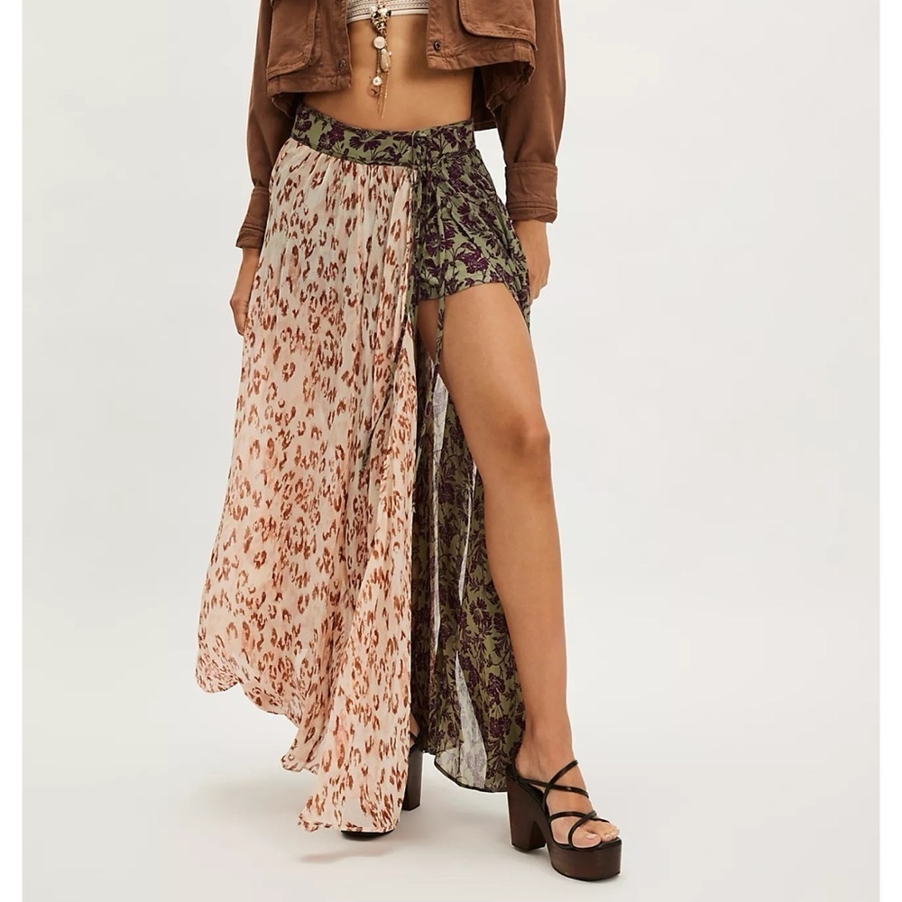 NWT Free People Oasis Printed Maxi Skirt Skort Floral Green 6